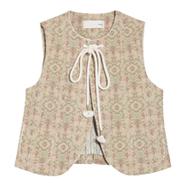 (New Chinese) puretea Tea Jacquard Waistcoat Vest Woman 2024 Nouvel art rétro