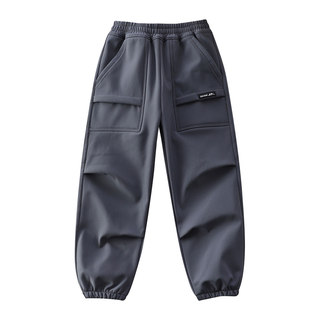 Boys' elastic quick-drying all-in-one thick fleece sports trousers