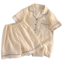 Pajamas with breast pads for women summer 2024 new style pure cotton silk short-sleeved shorts two-piece set home clothes can be worn outside