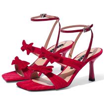 Three-line poem Salsa Su 2024 spring and summer new square toe stiletto heel suede Mary Jane banquet sandals womens wedding shoes