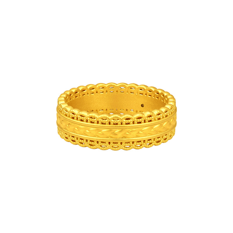 Laomiao gold pure gold filigree coin ring 5D three-dimensional hollow exquisite exquisite peace and grandeur every year rich with wealth