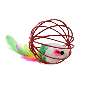 Cat Toy Cage Mouse Funny Cat Stick Real Feather Tail Mouse Cage Mouse Mini Toy Ball Cat Self-Happiness Toy