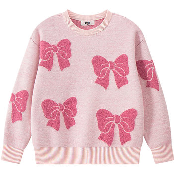 Annai children's clothing girls round neck long-sleeved sweater sweater 2025 winter new fashion sweet jacquard warm