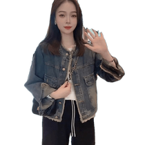 European fashion short washed denim jacket for women 2024 spring and autumn new high-end casual and versatile denim jacket