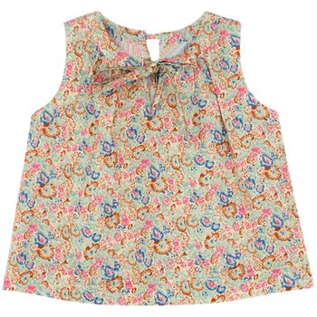 Big ear elephant girls' lace-up floral sleeveless top summer new children's fashion top