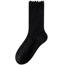 Boneless socks for women in summer thin pile mid-calf socks breathable lace socks solid color cotton socks with small leather shoes confinement socks