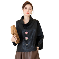Legend Sheepskin Jacket Womens Genuine Leather Short Jacket Haining Sheepskin Loose Embroidery 2023 Spring and Autumn Fashion Single Wear