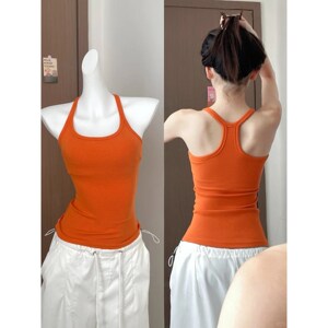 带胸垫吊带背心女夏季外穿遮副乳打底衫螺纹收腰内搭U领挂脖上衣