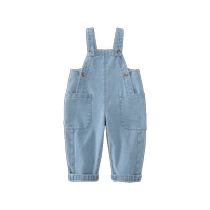 Qi Qi Xiong Boys Denim Overalls Spring and Autumn One-piece New Childrens Pants Baby Casual Pants Korean Autumn Clothing