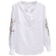 V-neck pure cotton shirt for women 2024 new versatile embroidery