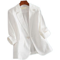 White Tencel Linen Suit Jacket Womens Summer Thin Temperament Cotton and Linen White Suit Three-quarter Sleeve Cardigan Top