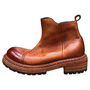 Soft leather thick-soled side zipper ankle boots for men, casual style