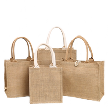 Linen bag custom logo eco-friendly shopping bag fashionable outing linen handbag jute lunch box bag cotton linen bag