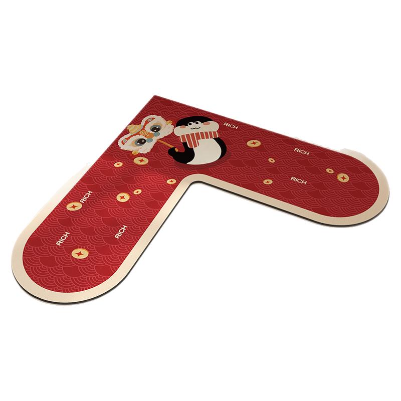 Festive red kitchen special New Year floor mats waterproof, anti-slip and anti-oil wipeable floor mats corner L-shaped carpet