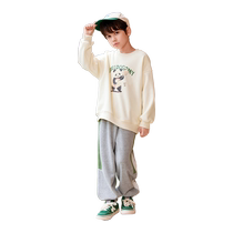 Boy gray pants 2024 Spring loaded with new foreign air Children loose splicing beam footed pants trendy swepants