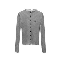 Meiya FUZZYKON Original Design LOGO Embroidery Spring and Autumn Lightweight Cardigan Pressed Pleated Small Jacket Black/Grey