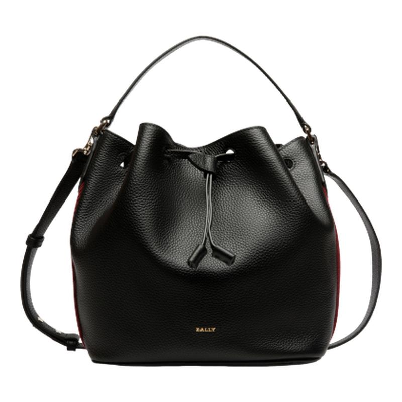 BALLY Bally red and white striped black cow leather women's bucket bag 6230731