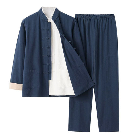 Cotton and linen long-sleeved three-piece Hanfu retro Zen Tang suit