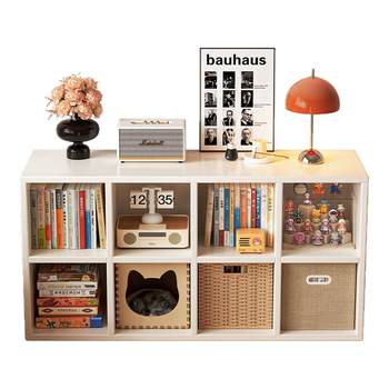 Solid wood bookshelf combination grid cabinet