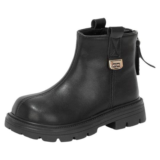 舞玛女童靴子儿童马丁靴真皮小公主短靴2025新款秋季二棉宝宝皮靴