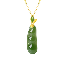 Zhou Taisheng gold inlaid jade pendant for women Hetian white jade and jasper four seasons lucky bean pendant as a gift for mother and girlfriend