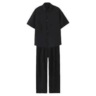 三件套夏季衬衫男大码宽松痞帅衬衣休闲潮流轻熟风穿搭冰丝套装潮