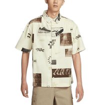 Nike short-sleeved mens and womens tops button lapel shirts retro printed half-sleeve stacked T-shirt HM4453-113