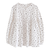 Hong Kong Tide Card 2024 New Agaric Side Fresh Printed Loose Shirt Big Code Doll Collar Temperament Gentle Blouse