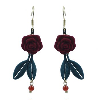 Chi yuan chinese style red camellia silver earrings for women