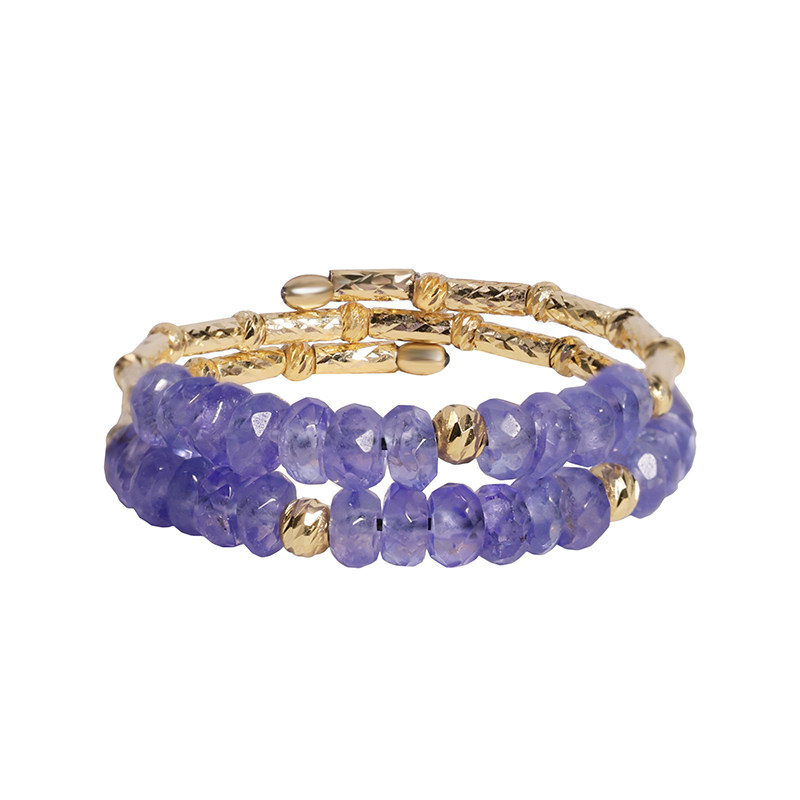 Ruohua Jewelry Purple Ring Flower Natural Tanzanite Ring Women's 18K Gold Gemstone Tail Ring Colorful Elastic Ring Gift