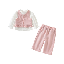 Fan Hunting Girl Suit Spring Dress 2024 New Children Foreign Air Trendy Clothes Little Girl Baby Three Sets Spring Autumn