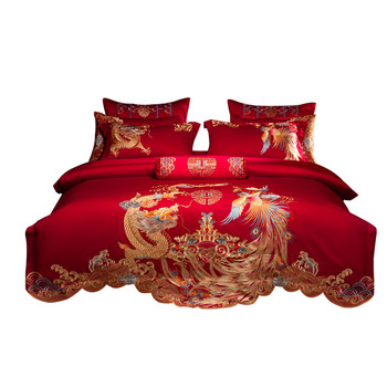 Sichen intangible heritage wedding four-piece dragon and phoenix quilt