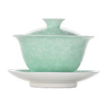 Jingdezhen official ceramic tureen teacup tea set set flower tea bowl large three-capacity tureen for one person anti-scalding