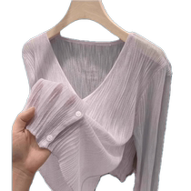 Light purple sun protection clothing summer tulle outer wear with suspender skirt cardigan small shawl knitted sun protection cardigan