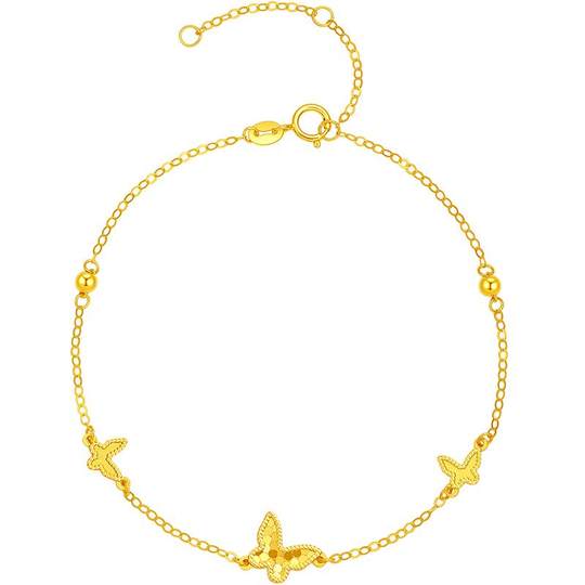 周六福黄18K金手链女蝴蝶结多彩金Au750圣诞礼物送女友