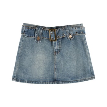 Niche denim short skirt for fat mm summer 2024 new large size hot girl high waist anti-exposure a-line skirt trendy