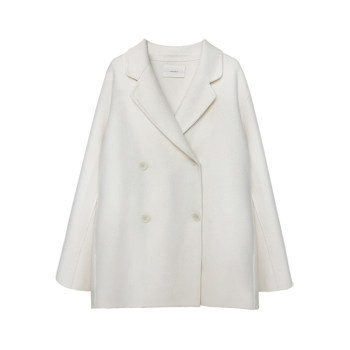 韩国oun*ce新款羊毛90% 双排扣翻领西装外套中长款双面呢大衣外套