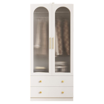 Xiaoyun simple home wardrobe all solid wood childrens bedroom wardrobe glass door wooden small apartment storage storage cabinet