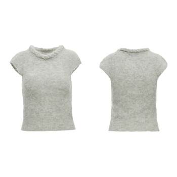 Palavas ແບບດຽວກັນຂອງ ren min wu xin soft grey twist collar sleeveless top alpaca sweater art style original