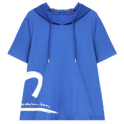 Fat mm plus size fashion matching women's matched hooded to cover the flesh and look slimming loose T-shirt 2024 summer ເສື້ອຍືດແຂນສັ້ນມາໃຫມ່