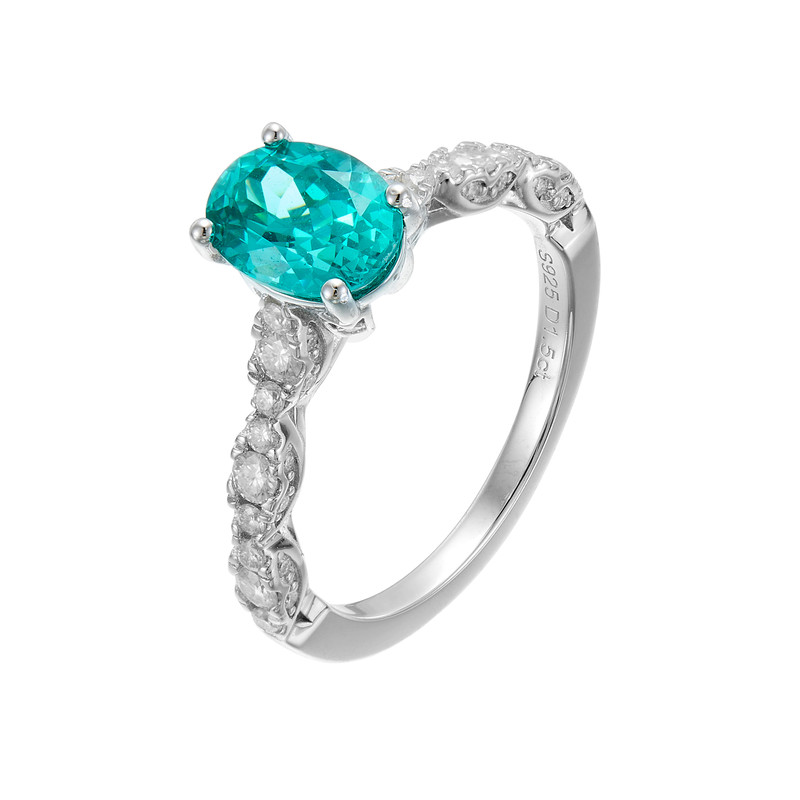 AHCHOO high-end 1.5 carat cultivated Paraiba stone green water drop ring moissanite white gold ring for women