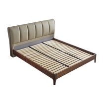 Mousse official flagship store walnut full leather bed master bedroom modern simple solid wood bed double bed high-end atmosphere