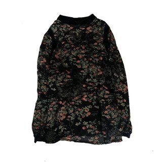 时尚长袖雪纺碎花纱衬衫女百搭雪纺拼丝绒上衣复古中国风打底衫潮