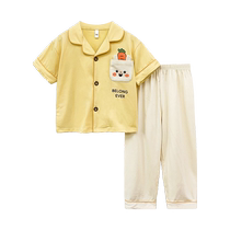 Childrens pajamas summer pure cotton stand-up collar short-sleeved boys and girls home clothes thin section boys and girls baby air-conditioned clothes summer