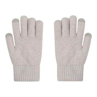 馨帮帮 加厚加绒保暖分指护手套可触屏骑行双层菱格纹针织手套女