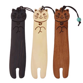 实木古筝指甲收纳板黑檀木琵琶指甲缠绕卡可爱萌猫卡通书签