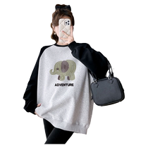 Maternity wear 2024 new set pure cotton sweatshirt leggings two-piece elephant top loose large size autumn wear for women