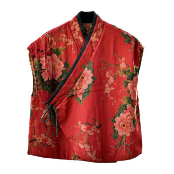 Chinese Style Cotton Vest Autumn and Winter New Women's Clothing Retro Improved Hanfu Double-Layer Cotton Gauze Small Loose Lace-Up Cotton Waistcoat