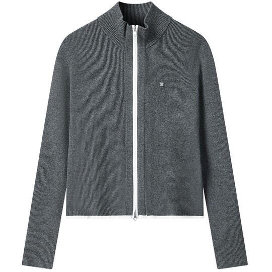 杨幂同款FILA 斐乐官方编织衫外套女冬季新款修身拉链毛衣开衫