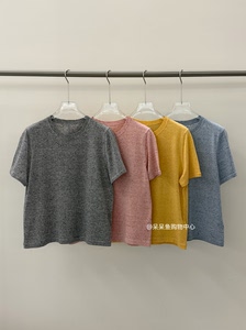 轻薄柔软幻彩纱羊毛混纺针织衫女混色点子纱短袖圆领上衣打底衫